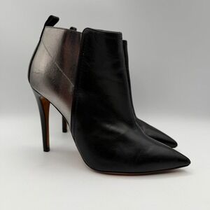 Emporio Armani Women's Ankle Boots Size 38 Black & Silver Leather Stiletto Heel